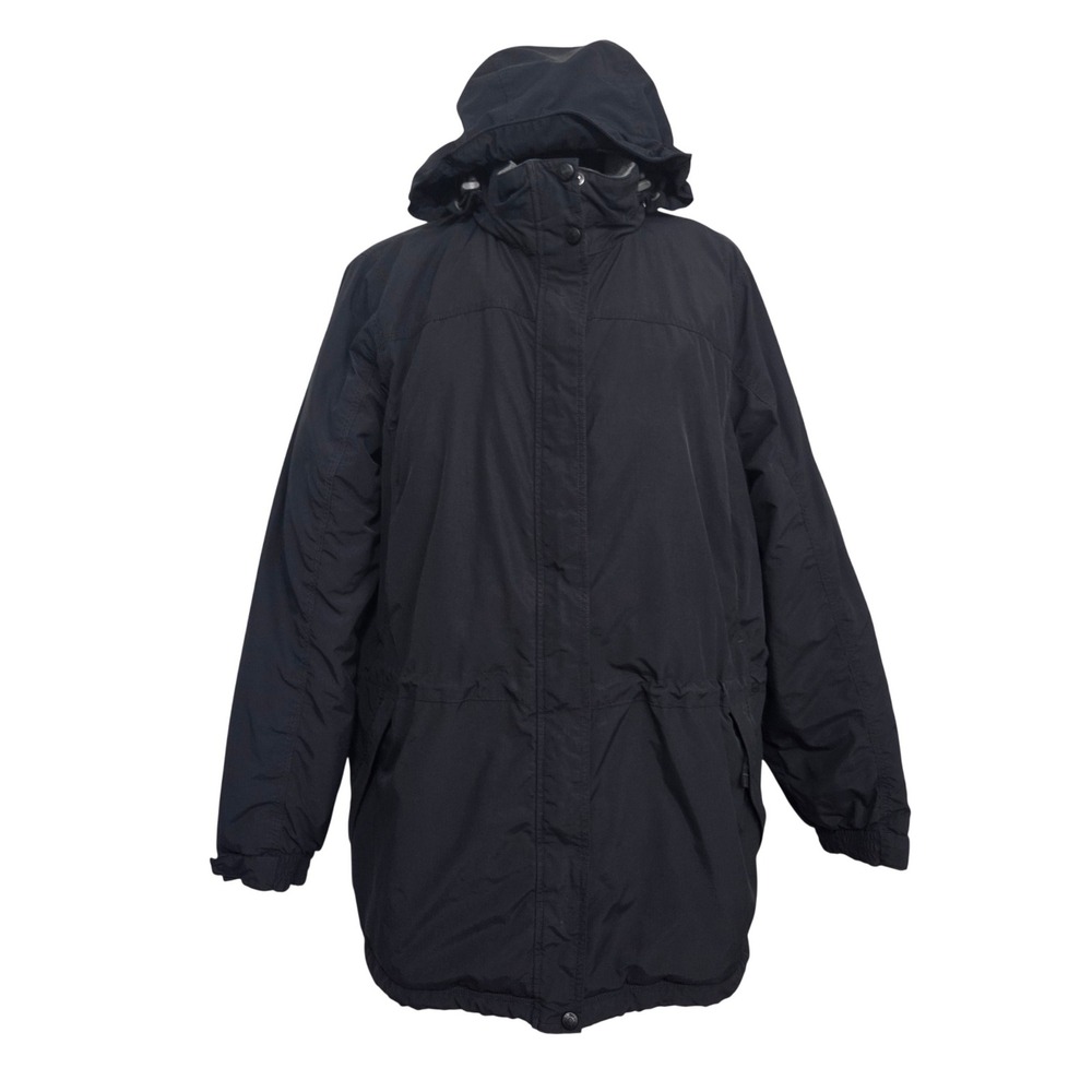 LL Bean Womens 2X Black Quilted Jacket Fleece Lined Hooded Parka 0BDX3
